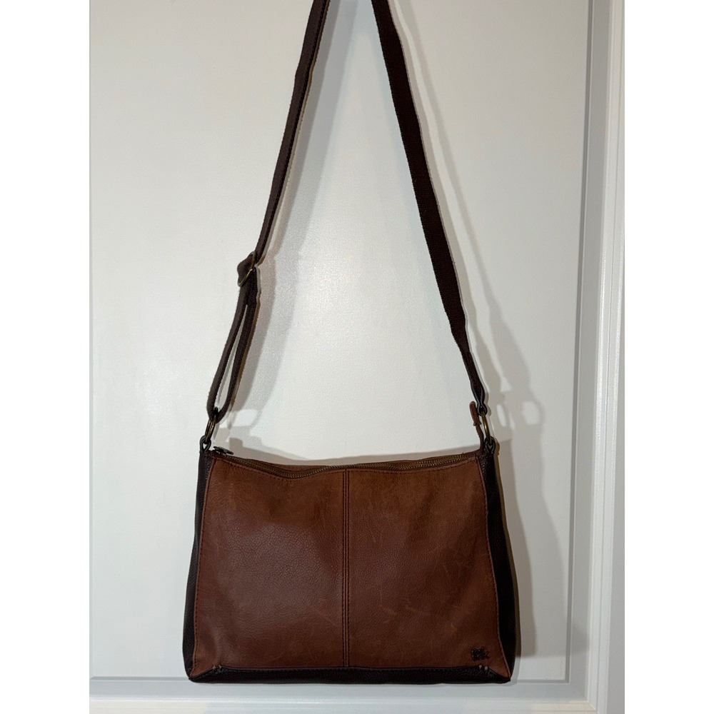 The Sak Brown Pebbled Leather Crossbody Bag Two Tone Adjustable Strap